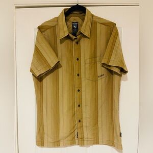 Men’s Kuhl Beige Striped Short Sleeve Button Front Outdoor Hiking Shirt Size S